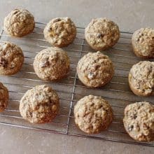 Oatmeal Flax Pumpkin Muffins in a cooling rack