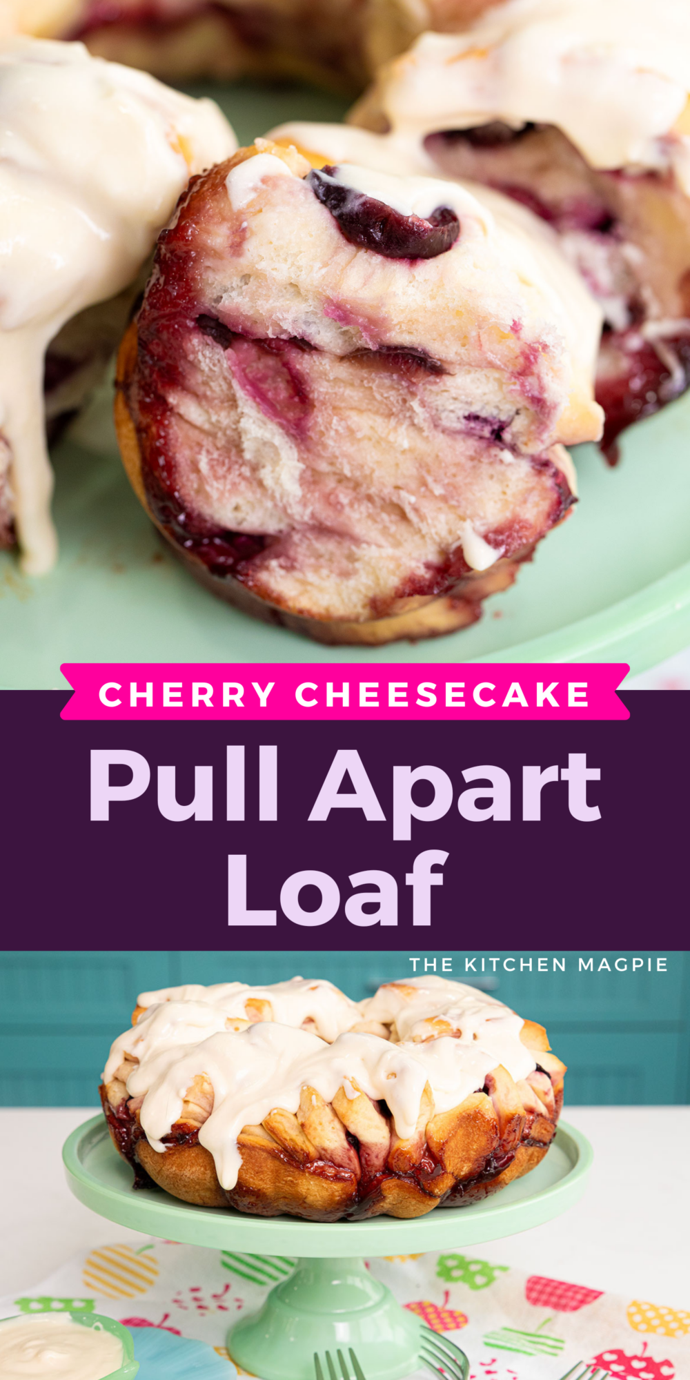 Delicious, easy to make Cherry Cheesecake Pull Apart Loaf!