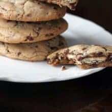 Stack of Ritz Stuffed Mint Chocolate Chip Cookie in a White Plate