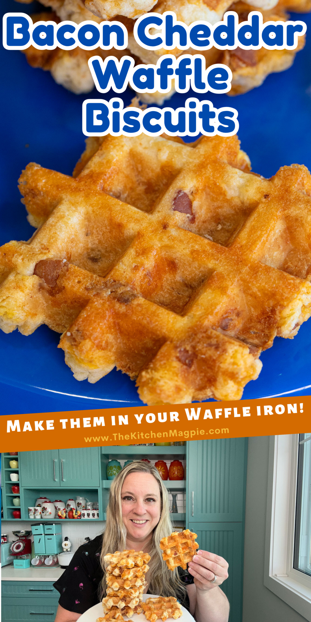 Biscuit dough is loaded up with bacon and cheddar cheese than grilled up in your waffle iron! Easy and delicious.