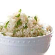 Close up of Cilantro Lime Rice in a White Bowl