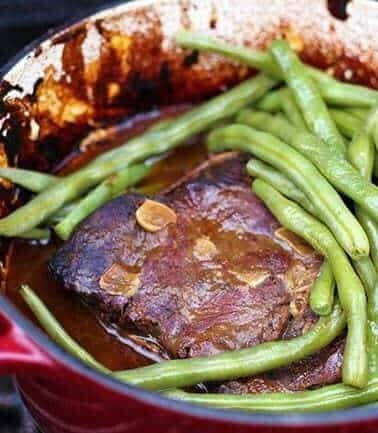 Camping Wasabi Plum Roast Beef & Green Beans in a red Pot