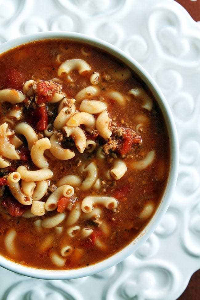 Classic Beef & Tomato Macaroni Soup - The Kitchen Magpie
