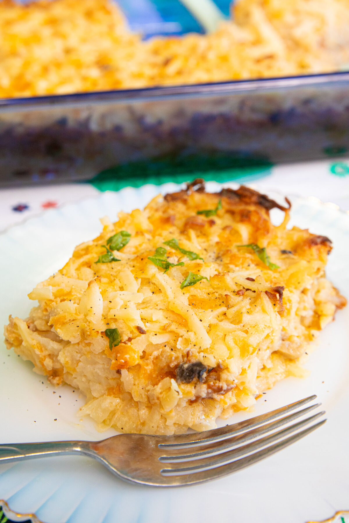 a large slice of sausage breakfast casserole