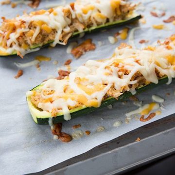 Cheesy Buffalo Chicken Zucchini Boats - The Kitchen Magpie