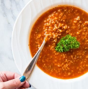 Simple Tomato & Rice Hamburger Soup - The Kitchen Magpie