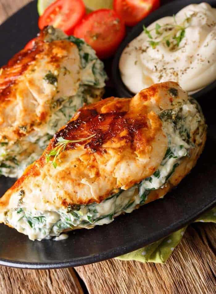 Pan Fried Spinach & Cream Cheese Stuffed Chicken Breasts Recipe - The ...