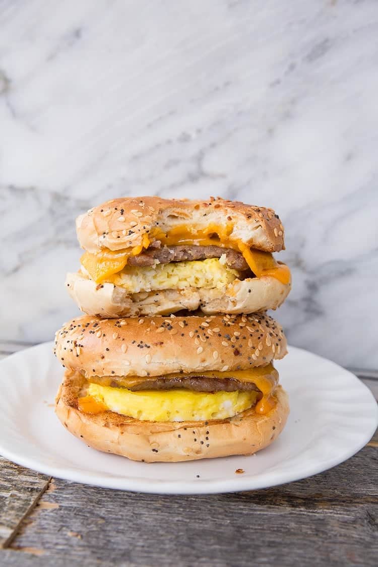 Make-Ahead Sausage & Egg Breakfast Bagels - The Kitchen Magpie