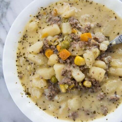 Creamy Potato & Hamburger Soup - The Kitchen Magpie