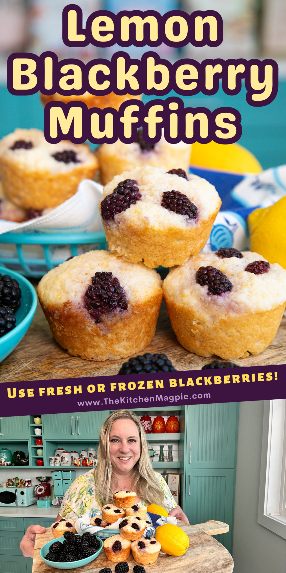 Lemon and blackberries pair up in these lighter muffins to make a decadent, summertime-flavored treat for breakfast or a snack!