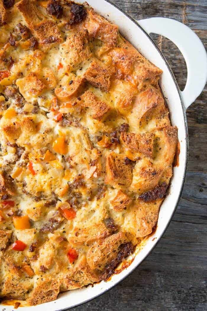Sausage & Peppers Overnight Breakfast Strata - The Kitchen Magpie