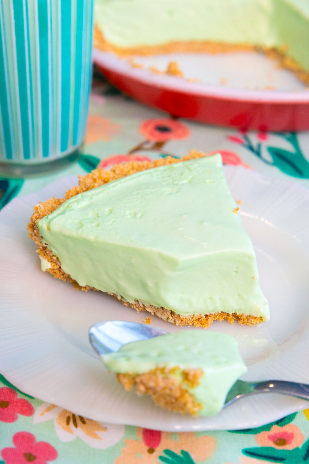 a slice of no bake lime pie on a plate