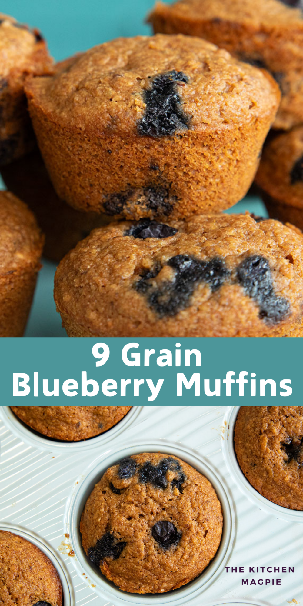 These whole wheat blueberry muffins are also loaded up with a 9-grain cereal mix for a hearty, healthy start to your day!