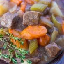 close up Beef Stew with Red Wine with fresh thyme