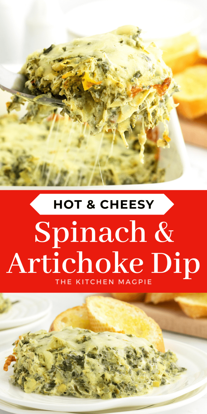 Hot N' Cheesy Spinach & Artichoke Dip - The Kitchen Magpie