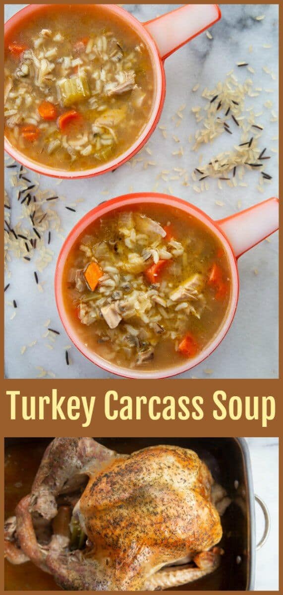One of the best ways to use up your holiday leftovers is to make a turkey carcass soup when you are done with your roast turkey. This is a great waste not, want not recipe to make sure you are making the most out of your food! #turkey #soup #broth