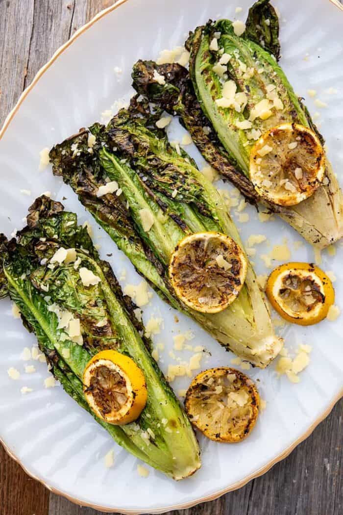 Parmesan Garlic Grilled Romaine - The Kitchen Magpie