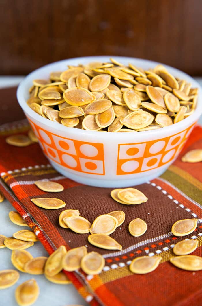 Salty, Crispy Roasted Pumpkin Seeds - The Kitchen Magpie