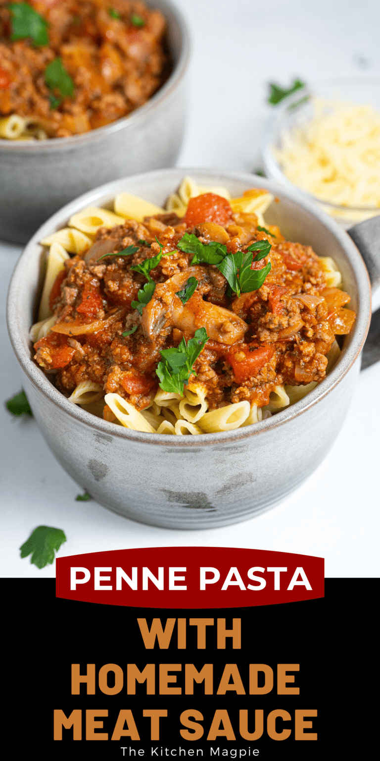 Penne Pasta with Homemade Meat Sauce - The Kitchen Magpie