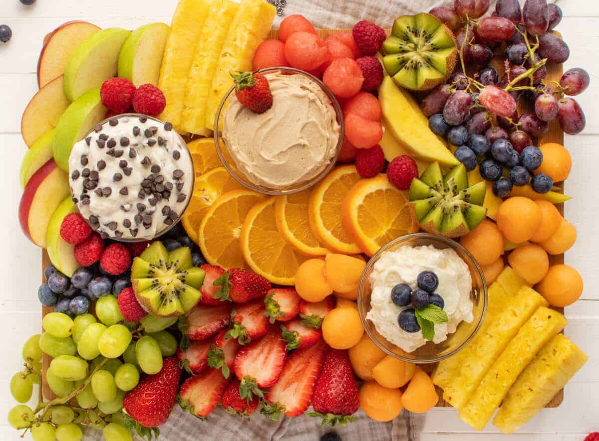 Fruit platter with fruit and dips