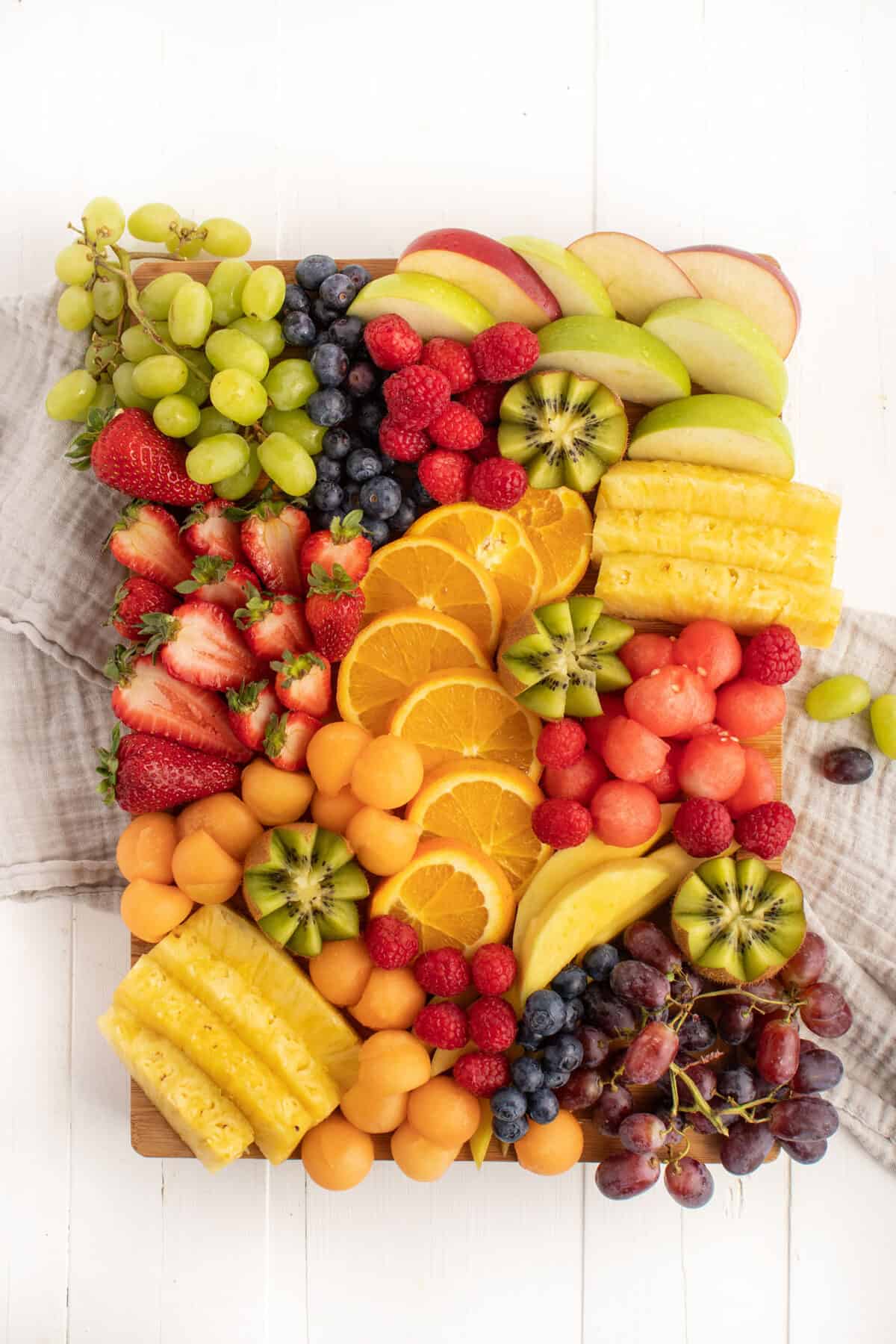 fruit platter on a white board