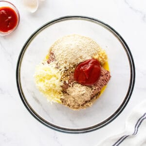 Lipton Onion Soup Meatloaf ingredients in mixing bowl