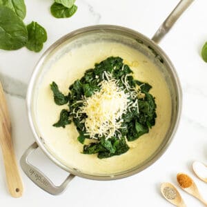 Creamed spinach cream in a pan