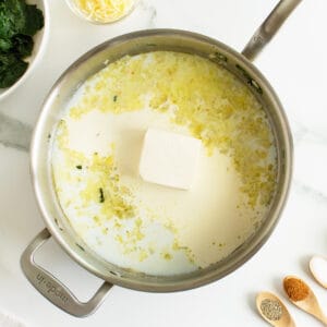 Creamed spinach cream in a saucepan