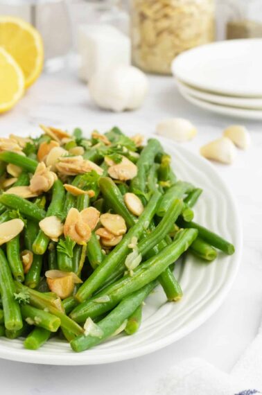 Green Beans Almondine on a plate