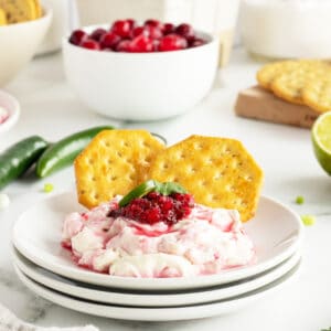 cranberry jalapeno dip on cream cheese with crackers