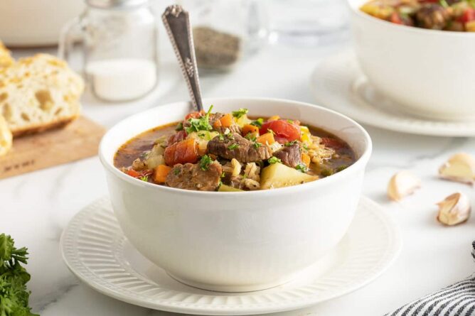 Beef Barley Soup - The Kitchen Magpie