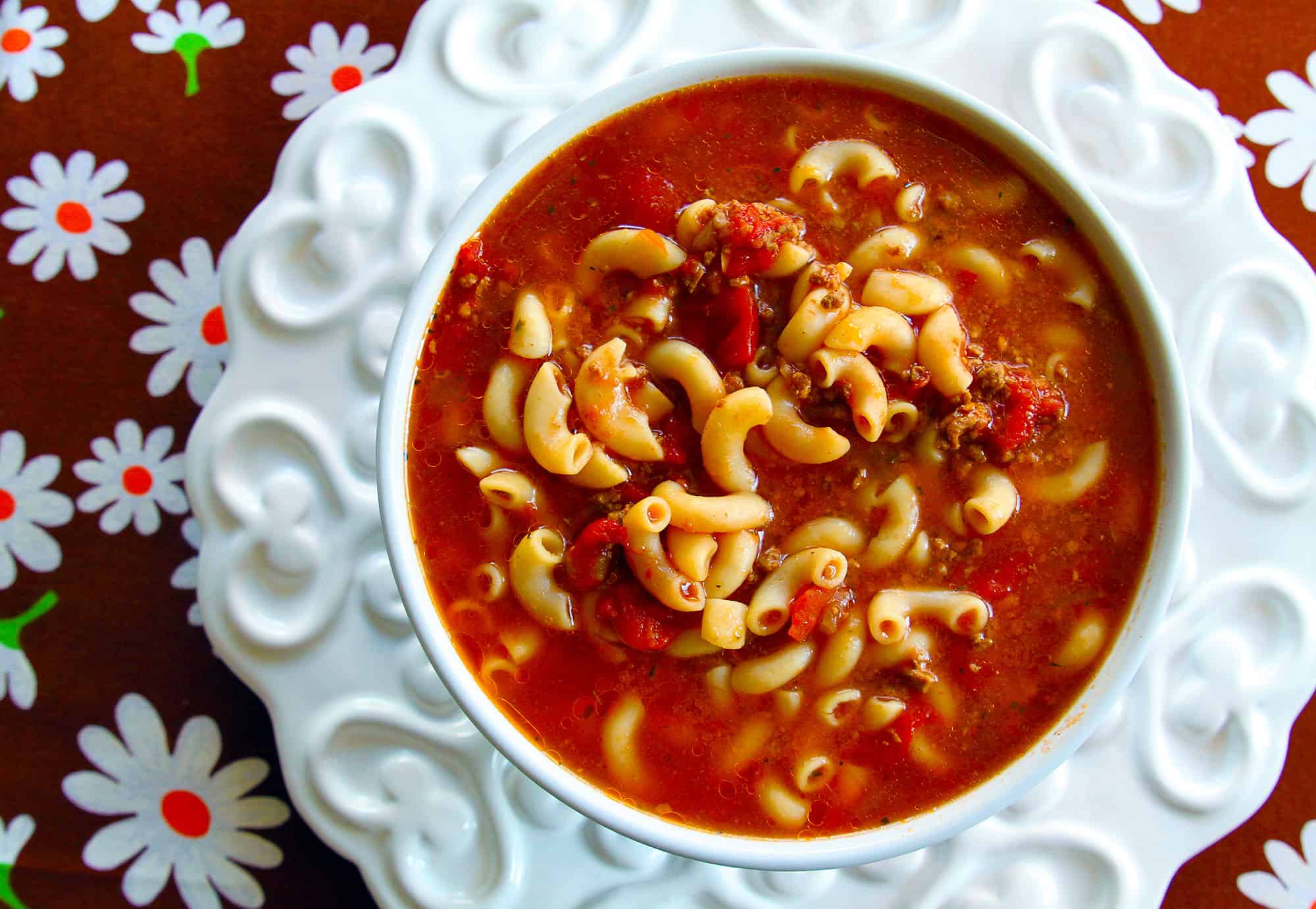 Classic Beef Tomato Macaroni Soup