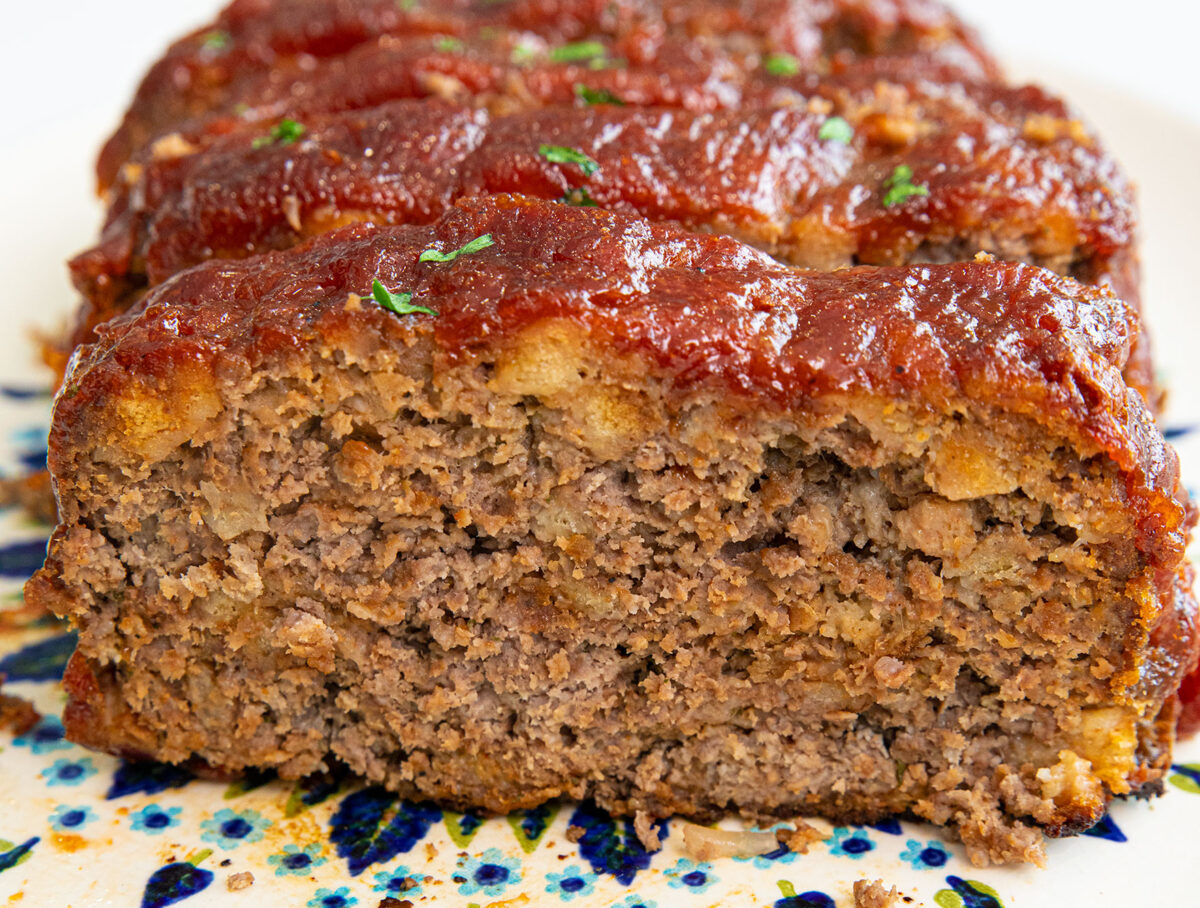 stove top stuffing meatloaf sliced on a plate