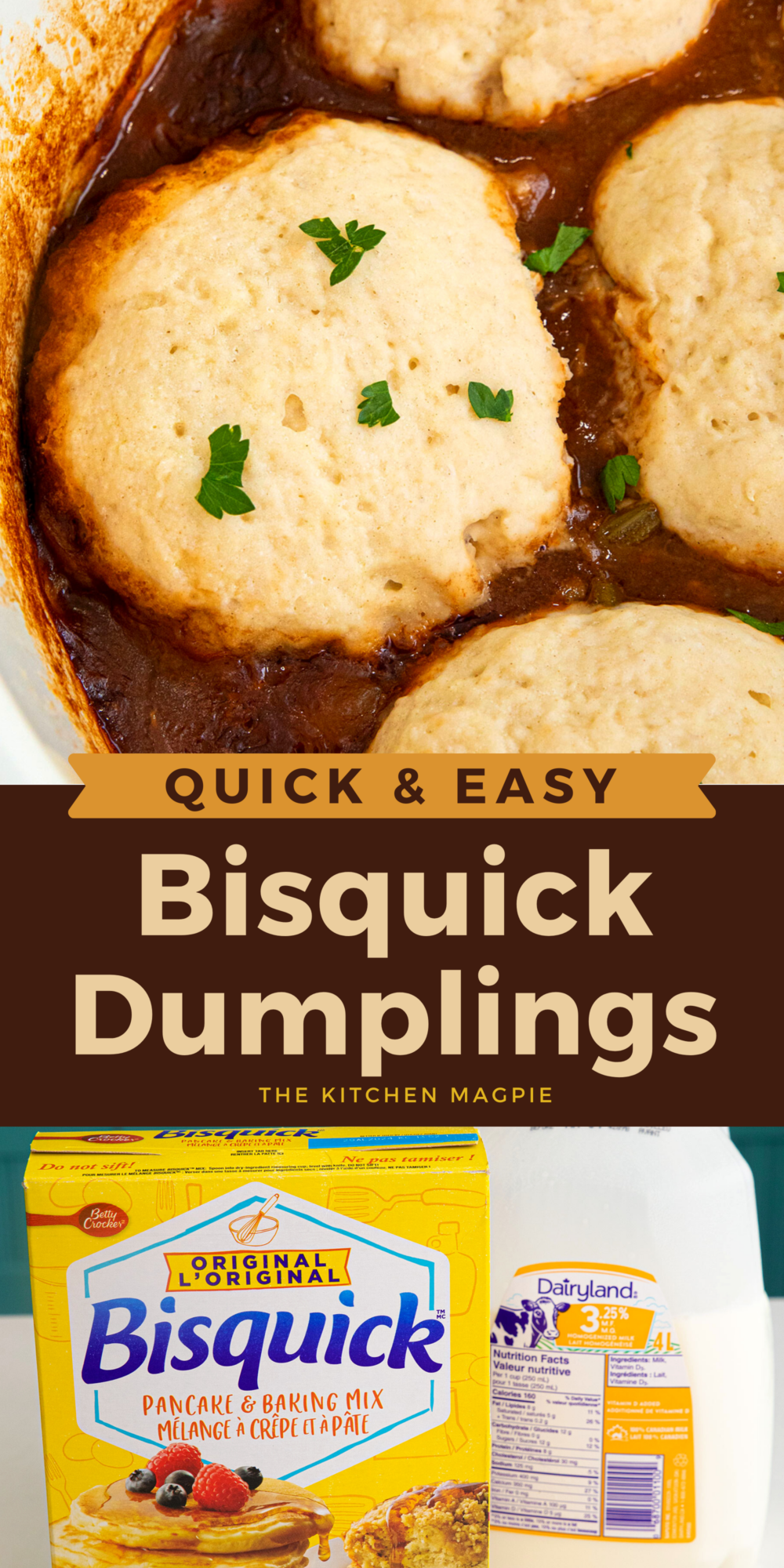 Quick and easy dumplings made with Bisquick ( or your own homemade Bisquick mix!) for topping stews and soups.