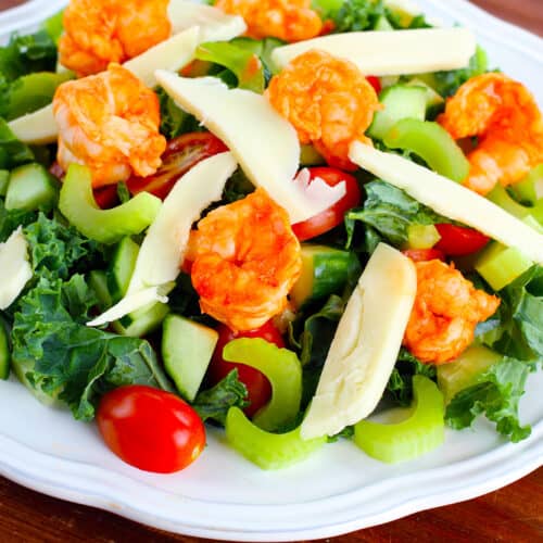 Buffalo Shrimp Kale Salad - The Kitchen Magpie