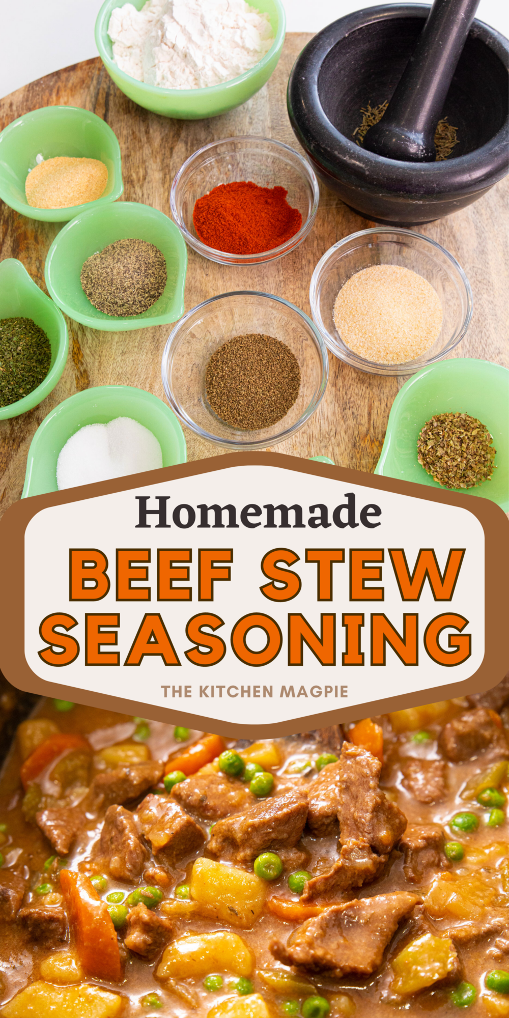 Homemade beef stew seasoning that you can use instead of the store-bought packets!  Use two heaping tablespoons of the mix per stew recipe. 