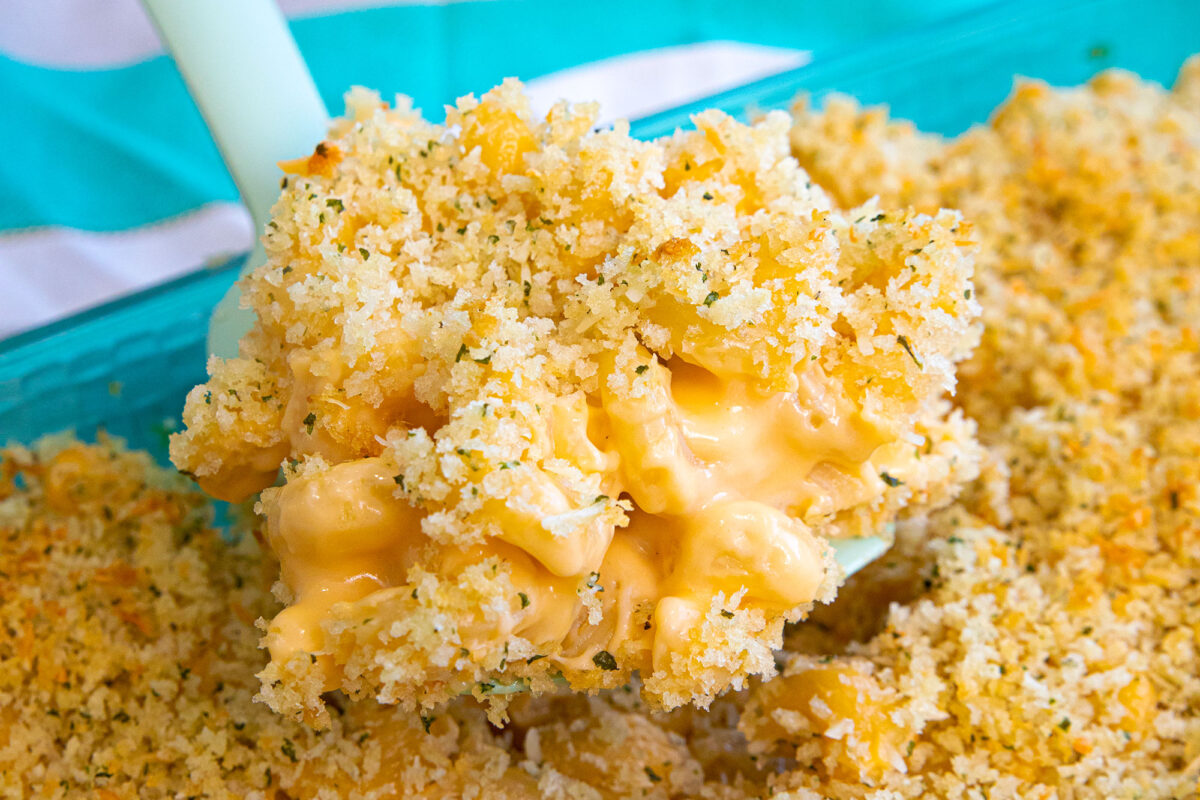 Panko Breadcrumb Topping on top of mac and cheese
