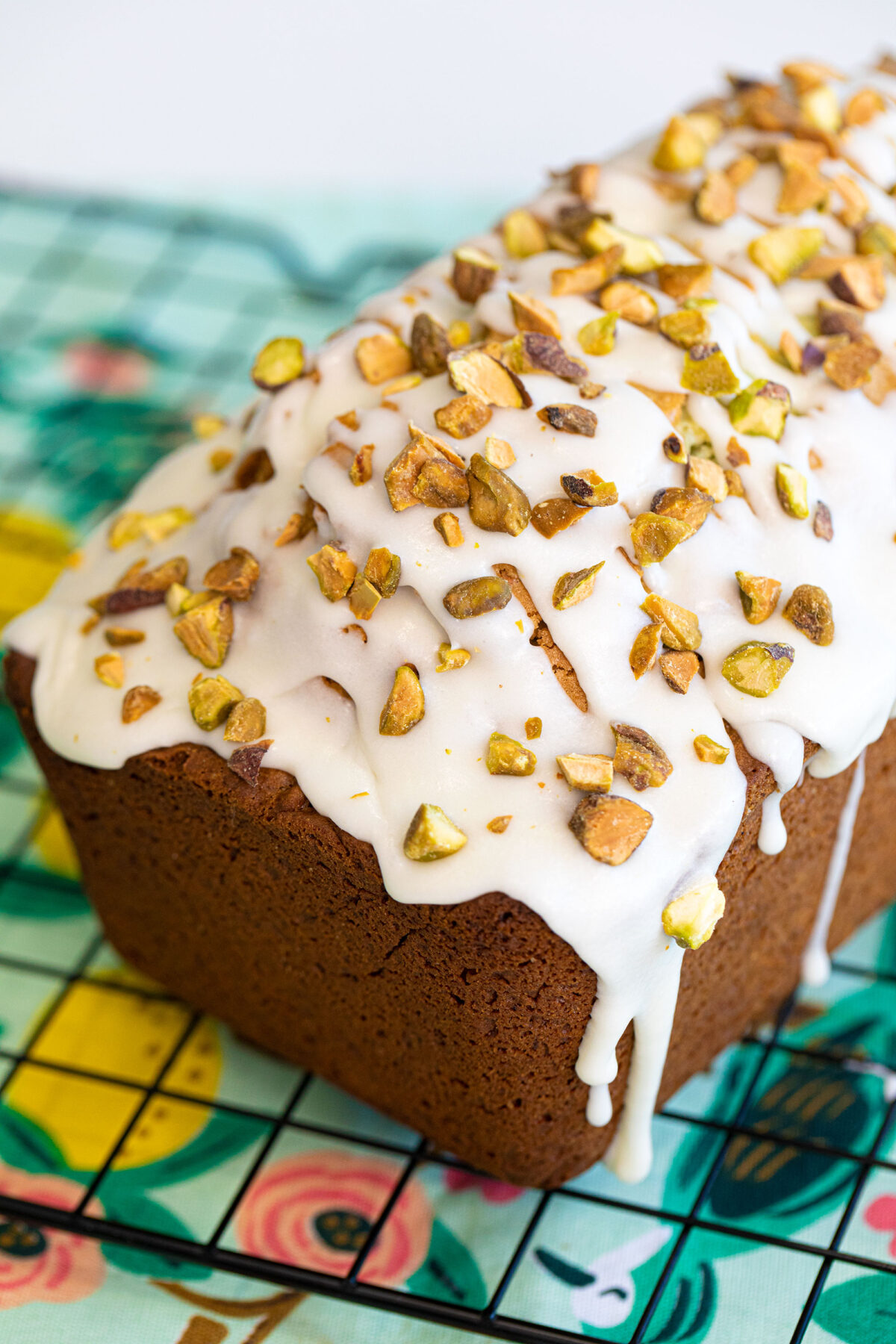 pistachio bread iced with pistachios on top