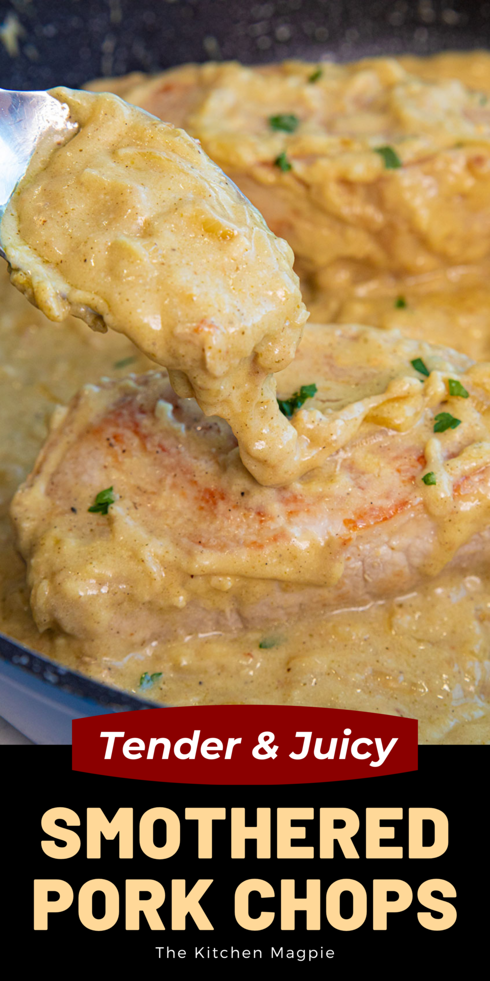 Pork chops smothered in a delicious creamy onion sauce that is loaded with herbs and buttermilk.