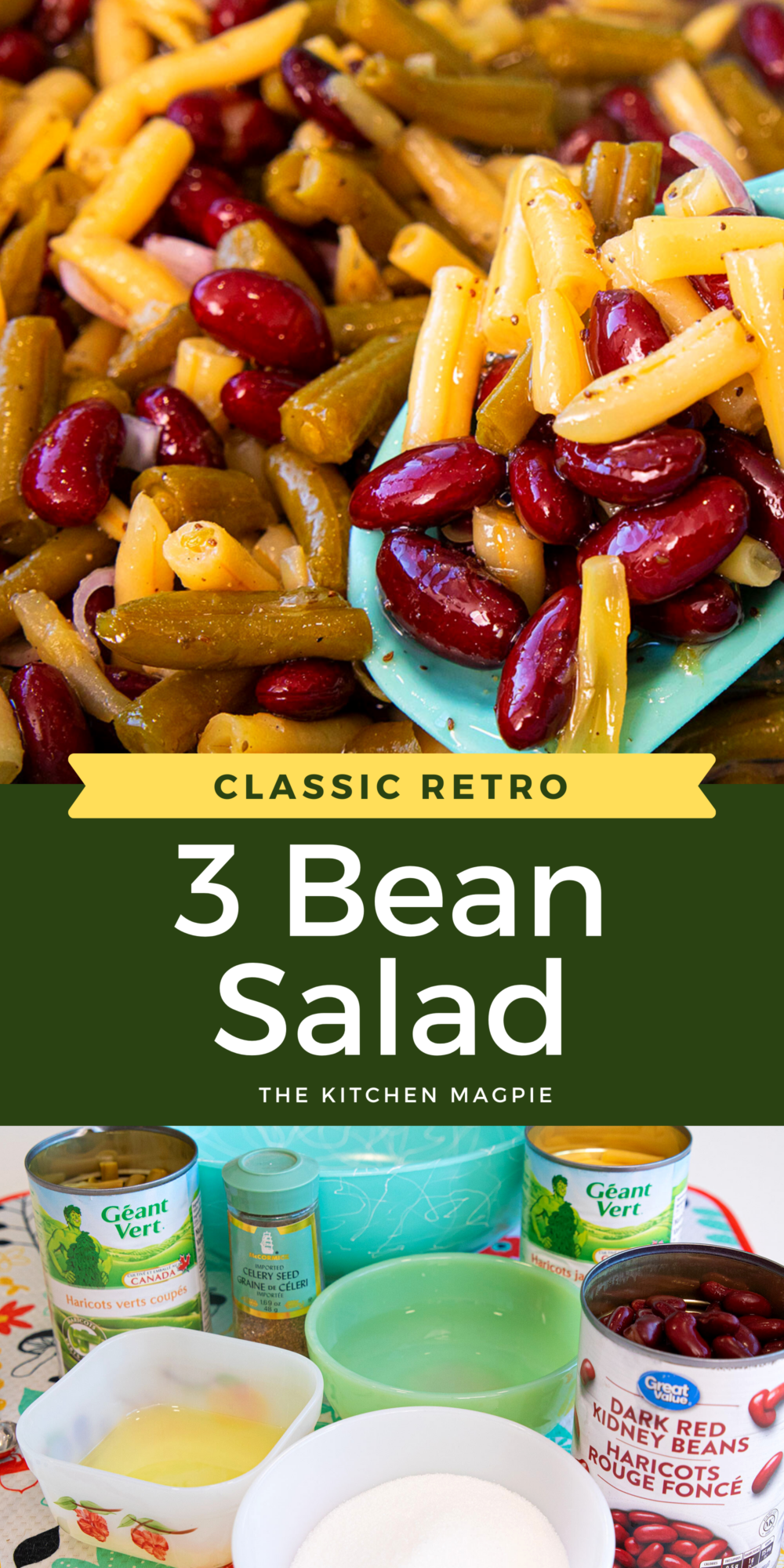 Delicious and easy three bean salad that we all grew up eating in the 60's and 70's! This is the classic recipe.