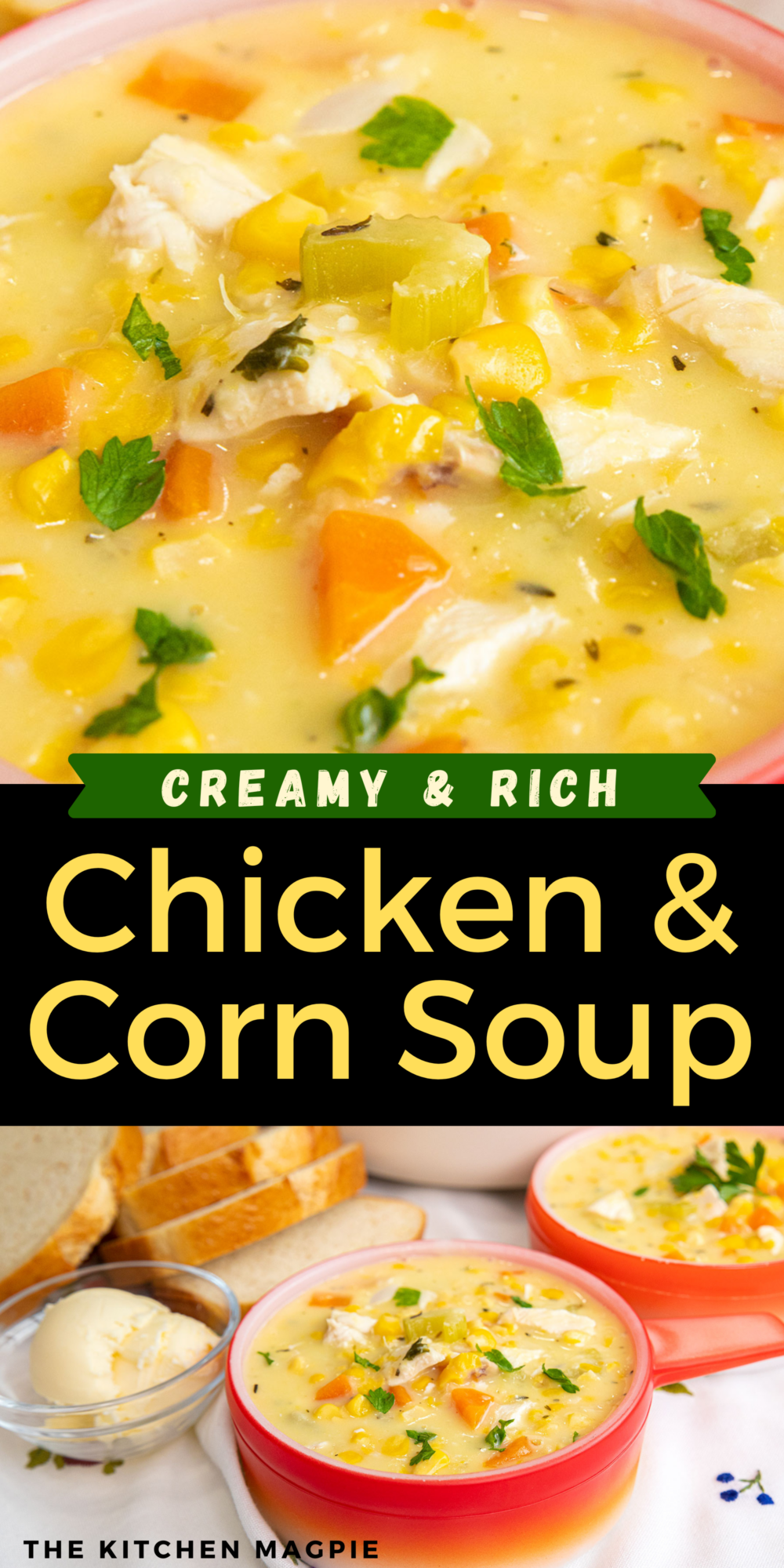 Creamy and loaded with flavor, this chicken corn soup is packed with vegetables and cooks up fast and easy for a delicious meal any day of the week.