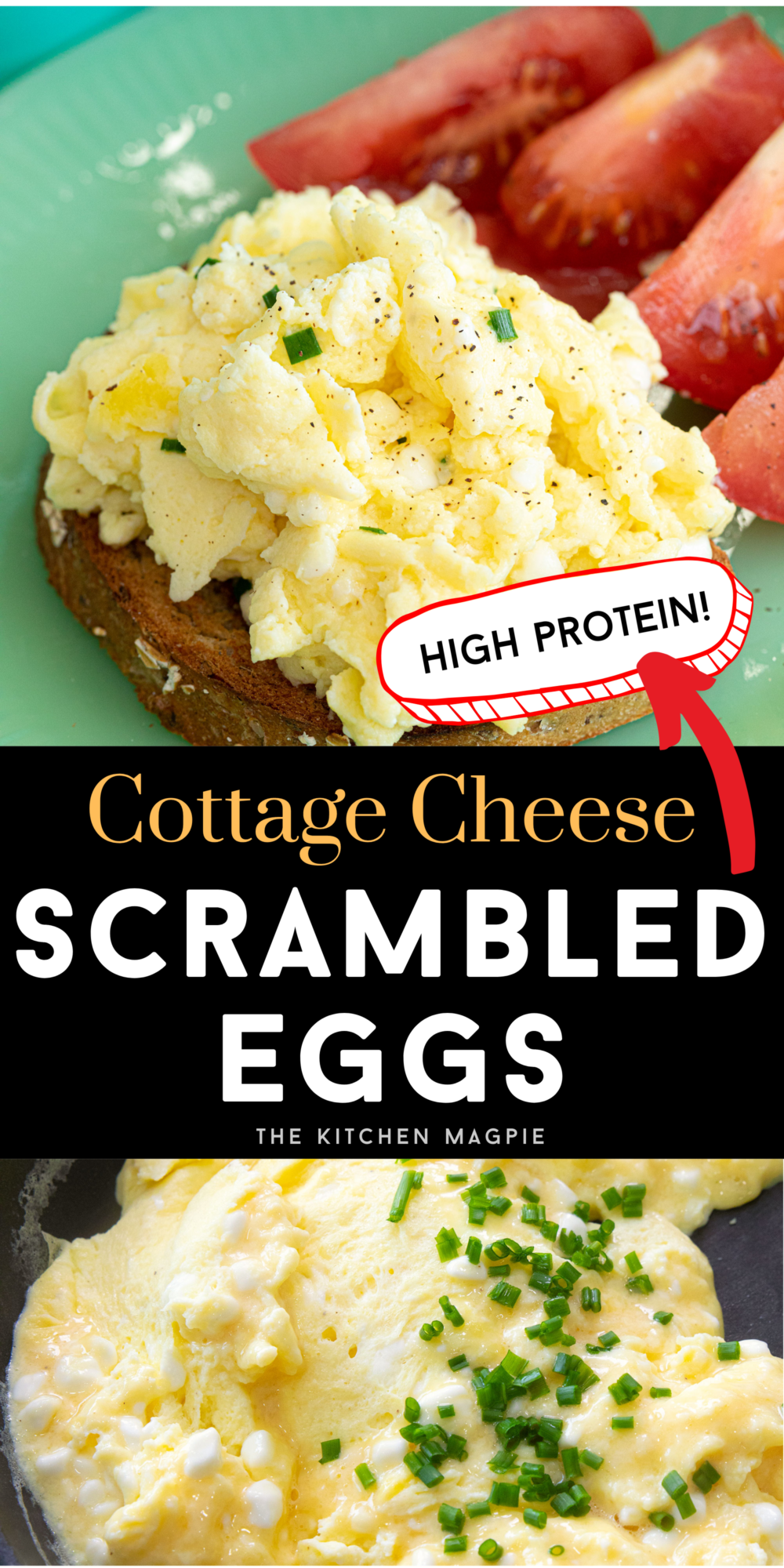 Adding cottage cheese to your scrambled eggs yields fluffy, creamy, and protein packed eggs that are perfect for any meal. 