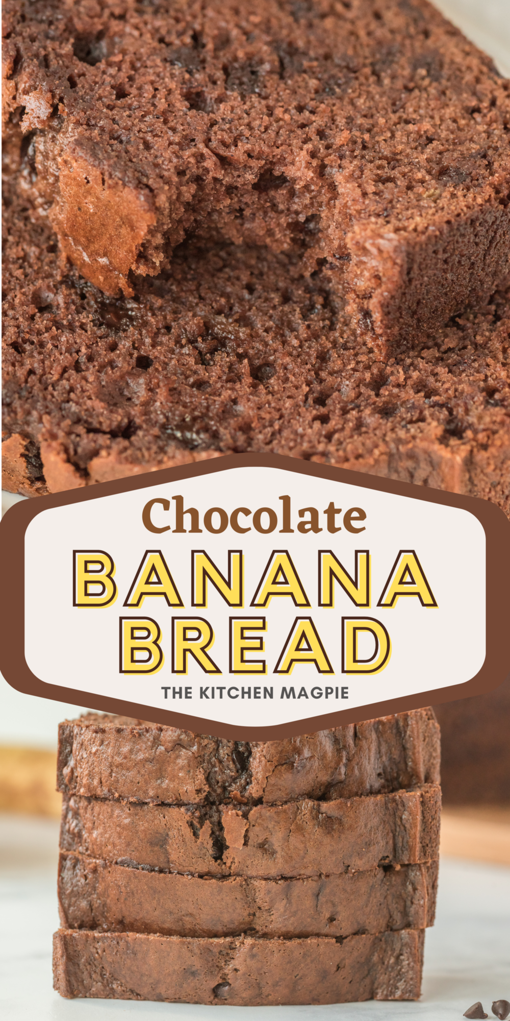 Decadent chocolate banana bread with sour cream for extra richness and mini chocolate chips for a double chocolate treat!
