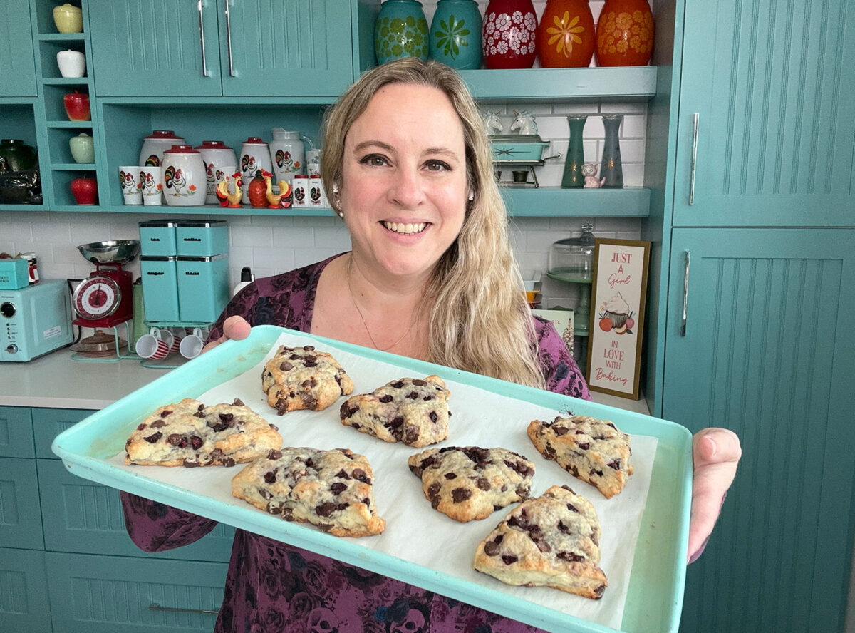 Karlynn and a pan of chocolate cherry scones