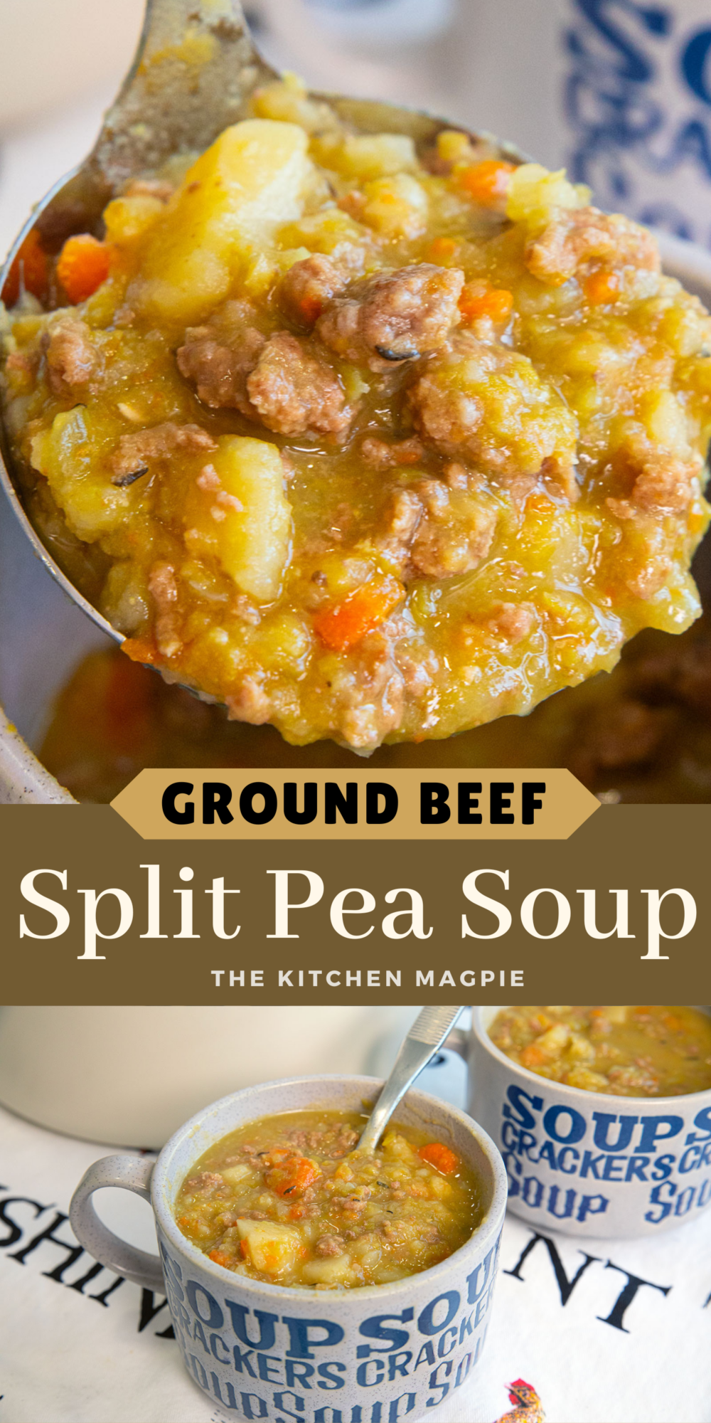 Creamy Split Pea Hamburger Soup done in the Instant Pot or your slow cooker! This hearty soup is chock full of protein and iron and is delicious!