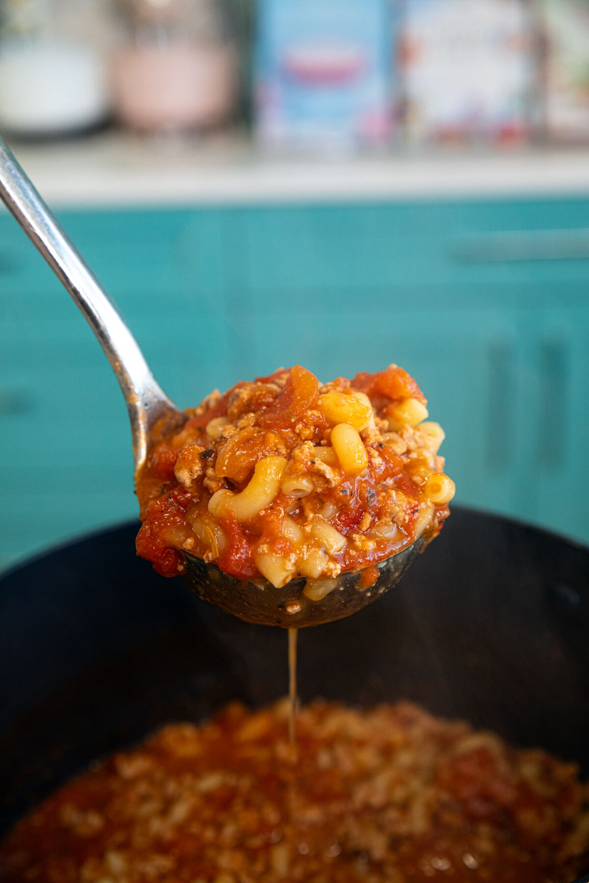 ladle of ground turkey Italian soup