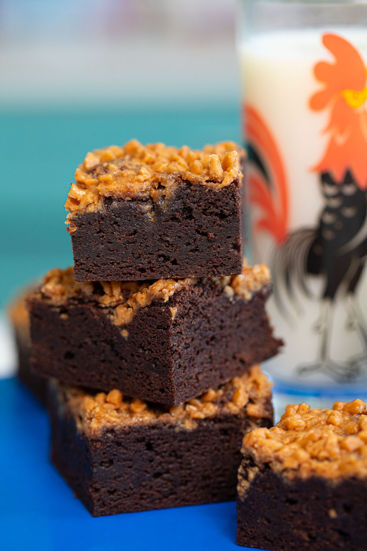 a stack of toffee brownies