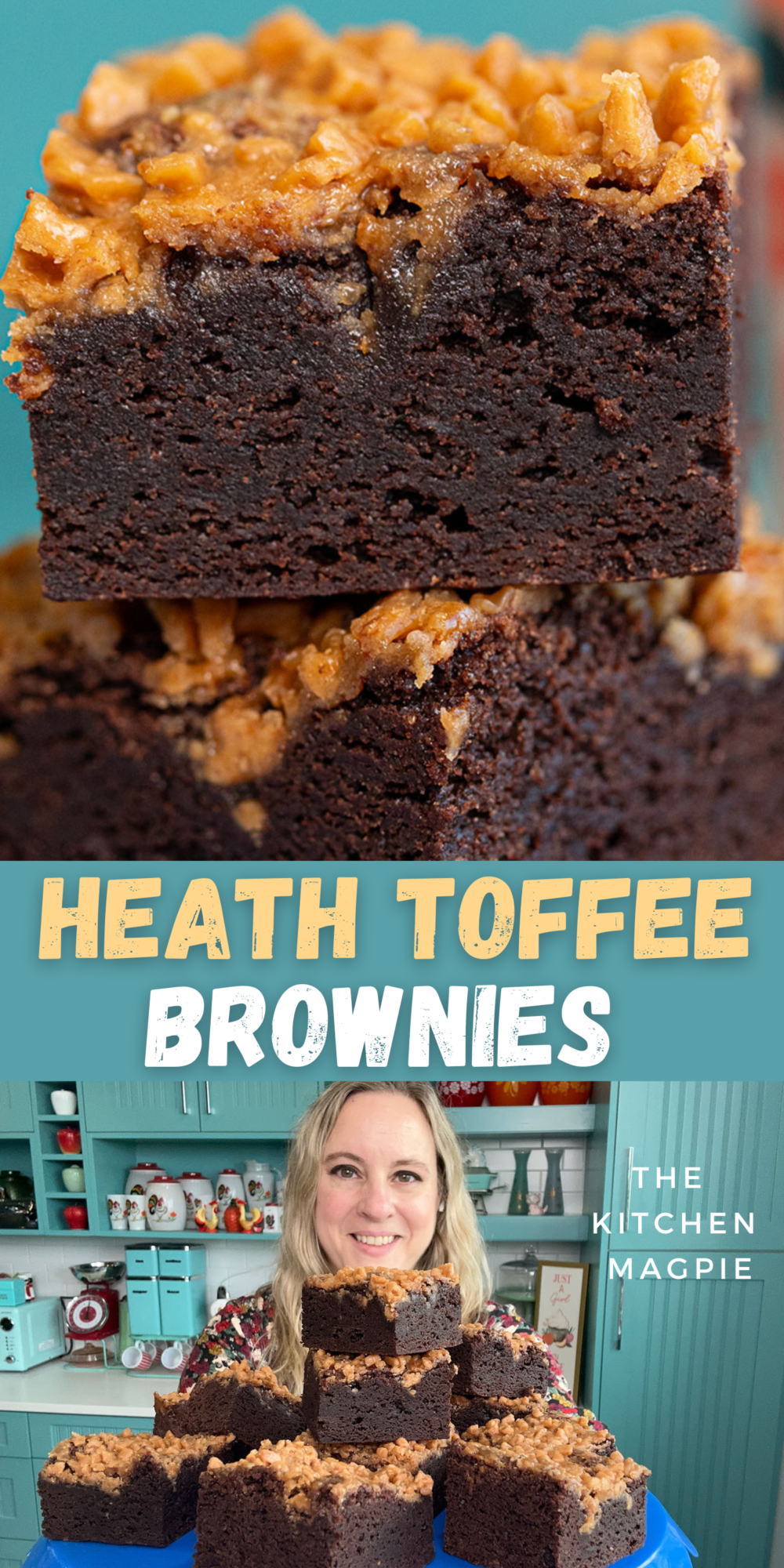 Thick, chewy, and extra fudgy brownies that are topped with milk chocolate toffee bits for extra flavor and crunch! These use Heath or Skor toffee bits.