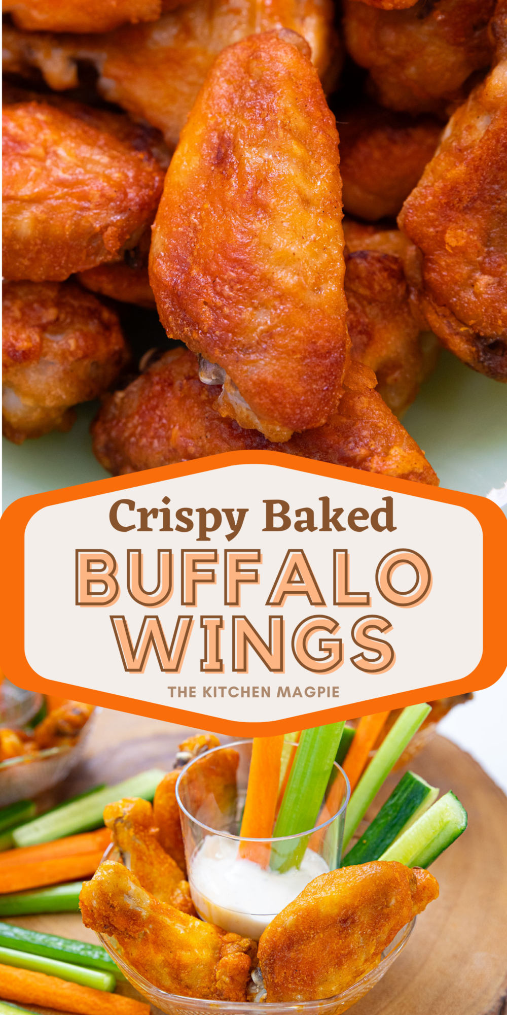 Buttery hot buffalo chicken wings that are baked in the oven until they are fall off the bone tender! #thekitchenmagpie #chickenwings #buffalowings