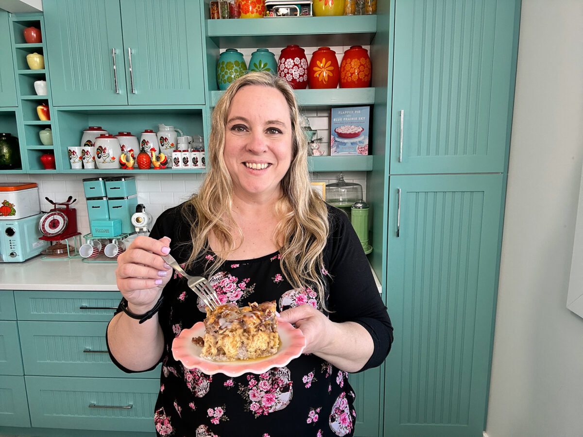 Karlynn and her banana cinnamon roll casserole